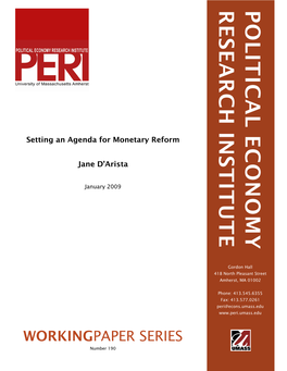 Setting an Agenda for Monetary Reform Jane D'arista