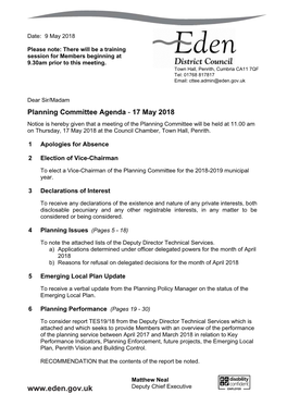 (Public Pack)Agenda Document for Planning Committee, 17/05/2018