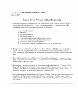 Sample Review Problems on River Engineering
