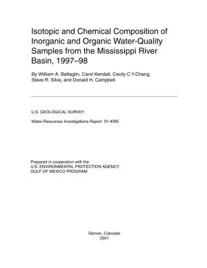 Isotopic and Chemical Composition of Inorganic and Organic Water-Quality Samples from the Mississippi River Basin, 1997–98