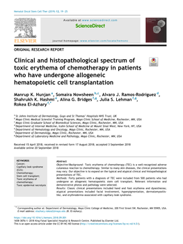 Clinical and Histopathological Spectrum of Toxic Erythema of Chemotherapy in Patients Who Have Undergone Allogeneic Hematopoietic Cell Transplantation