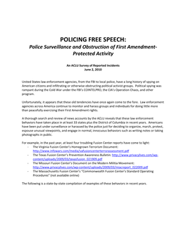 POLICING FREE SPEECH: Police Surveillance and Obstruction of First Amendment‐ Protected Activity