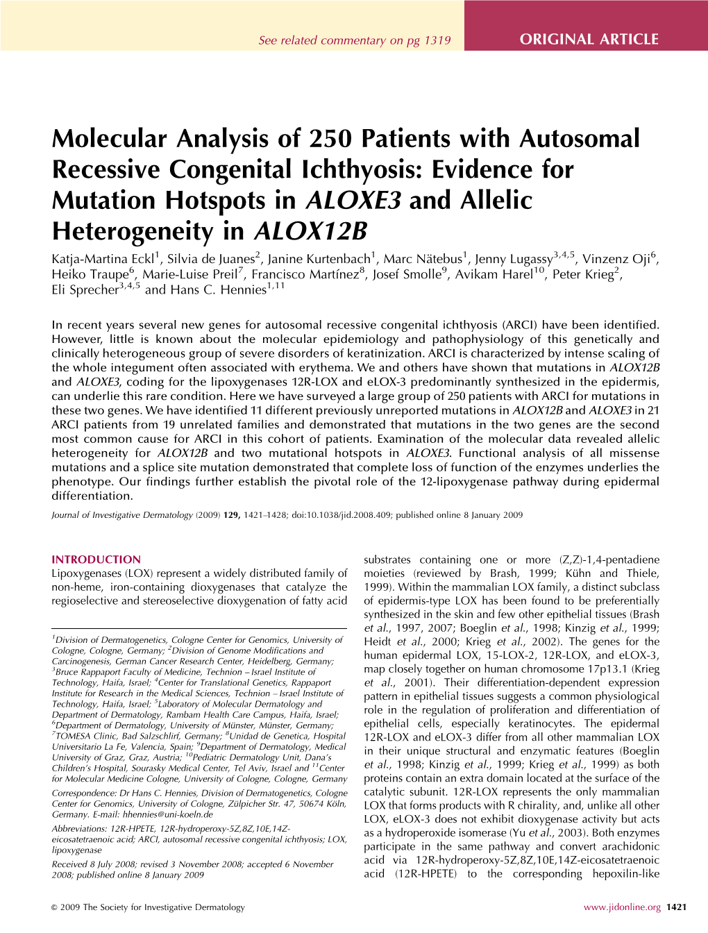 Molecular Analysis of 250 Patients with Autosomal Recessive