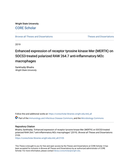 Enhanced Expression of Receptor Tyrosine Kinase Mer (MERTK) on SOCS3-Treated Polarized RAW 264.7 Anti-Inflammatory M2c Macrophages