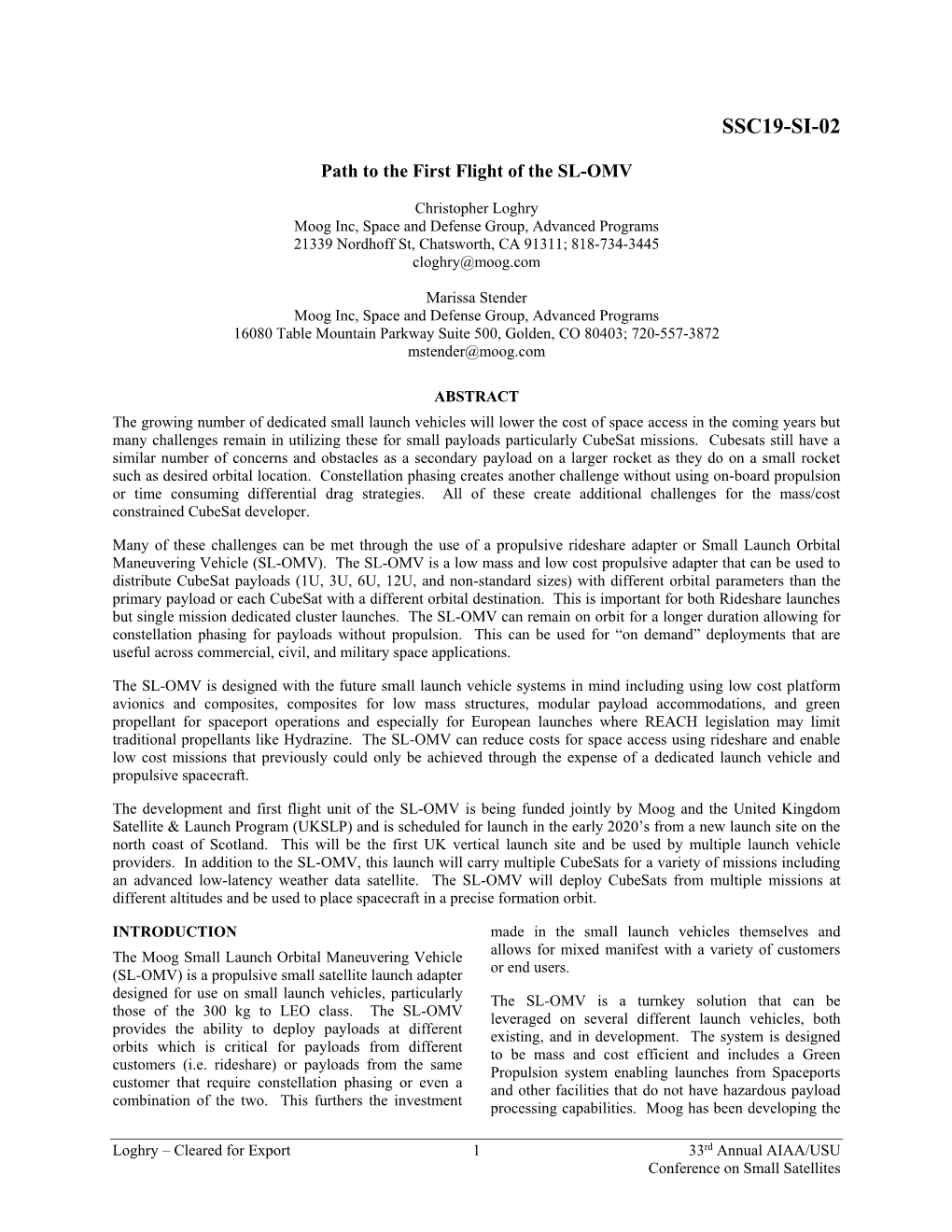 Path to the First Flight of the SL-OMV