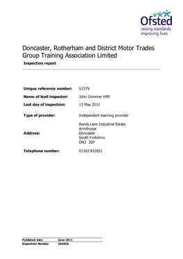 Doncaster, Rotherham and District Motor Trades Group Training Association Limited Inspection Report