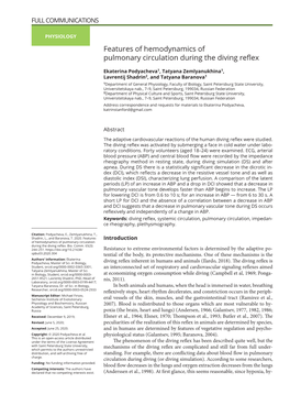 Features of Hemodynamics of Pulmonary Circulation During the Diving Reflex
