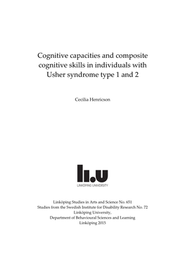 Cognitive Capacities and Composite Cognitive Skills in Individuals with Usher Syndrome Type 1 and 2