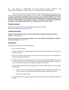 To: the Board of Directors of Lake Dunlap Water Control and Improvement District, Texas, and to All Other Interested Persons