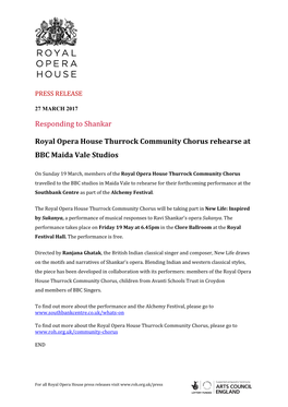 Responding to Shankar Royal Opera House Thurrock Community Chorus