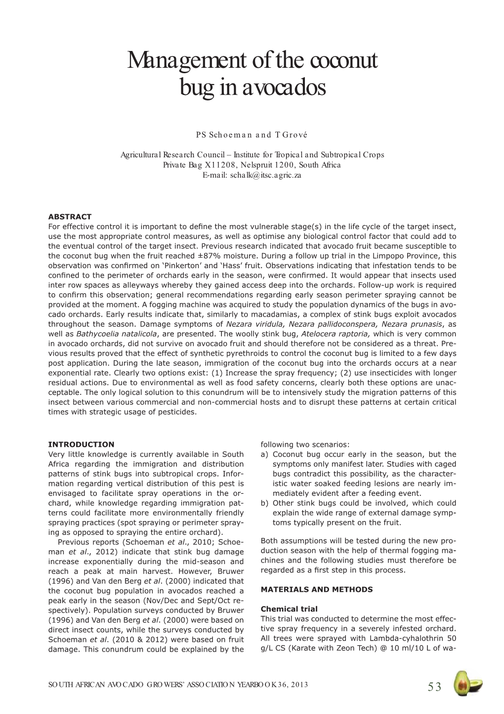 Management of the Coconut Bug in Avocados