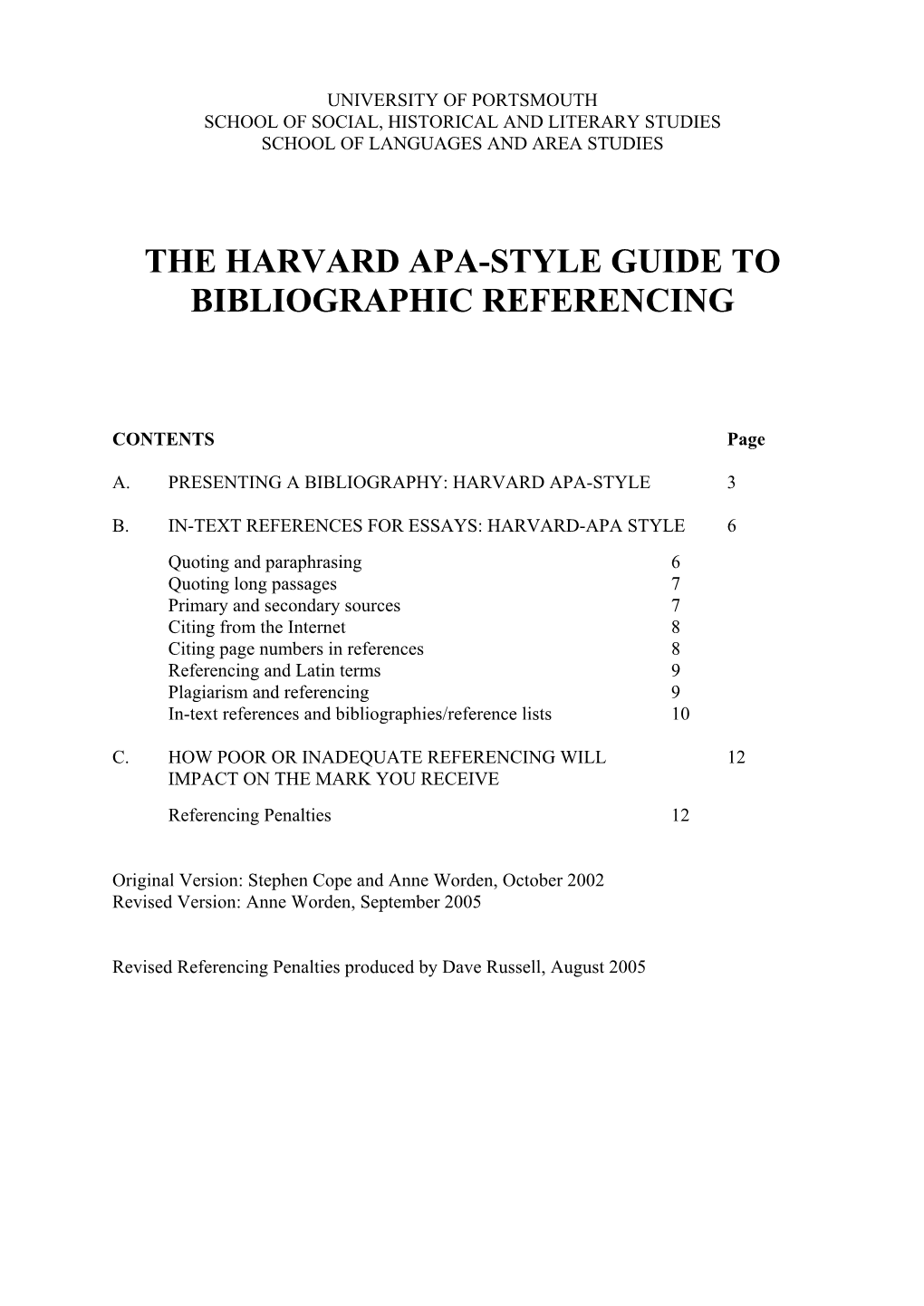 The Harvard Apa-Style Guide to Bibliographic Referencing