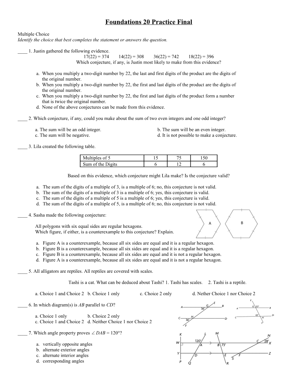 Foundations 20 Practice Final