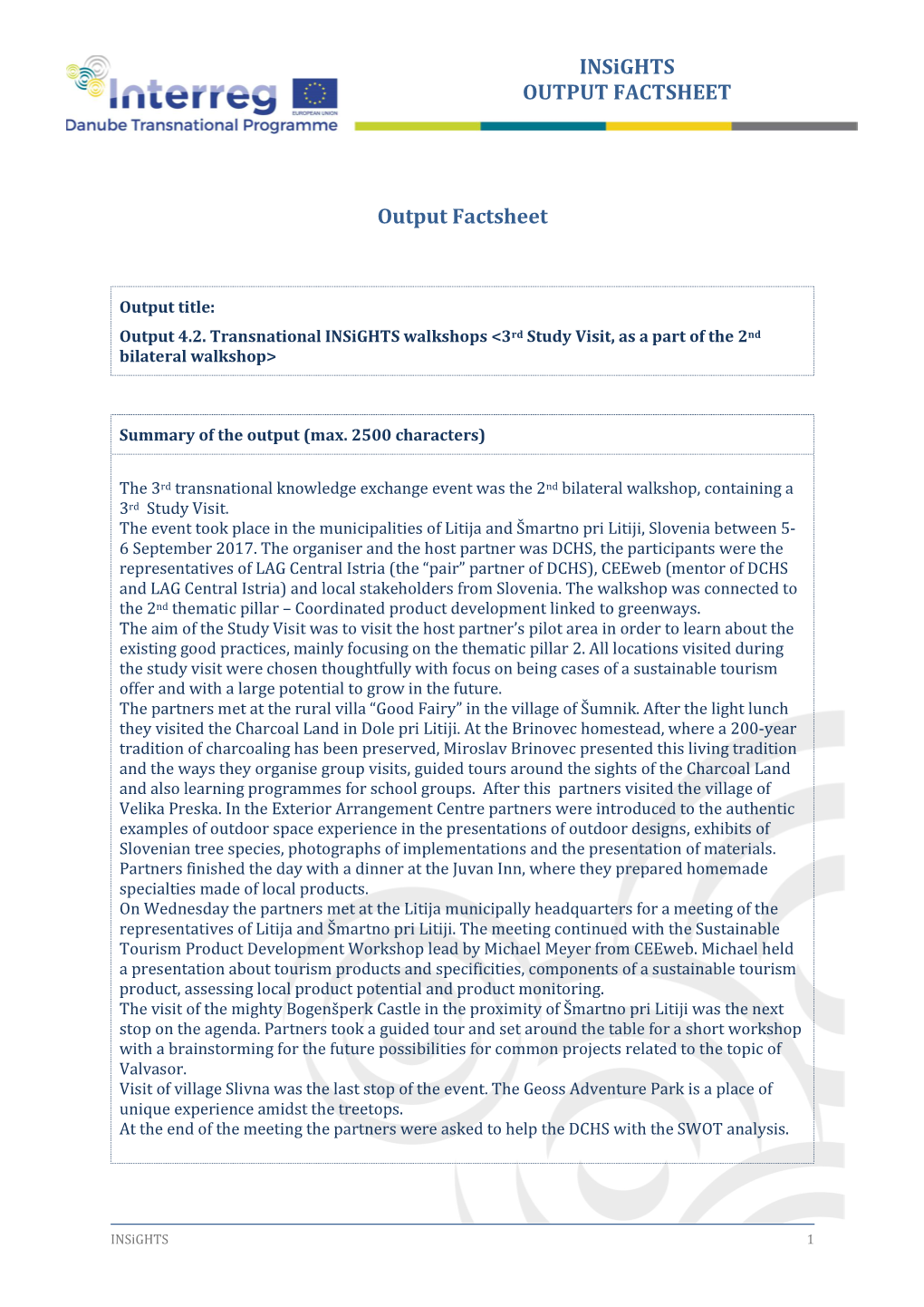 Output 4.2: Transnational Insights Walkshops: 2Nd Bilateral Study