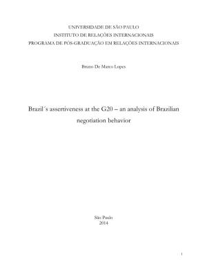 Brazil´S Assertiveness at the G20 – an Analysis of Brazilian Negotiation Behavior
