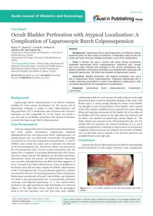Occult Bladder Perforation with Atypical Localization: a Complication of Laparoscopic Burch Colposuspension
