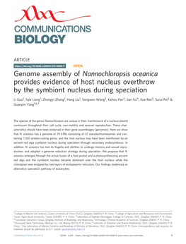 Genome Assembly of Nannochloropsis Oceanica Provides Evidence of Host Nucleus Overthrow by the Symbiont Nucleus During Speciation