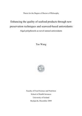 Enhancing the Quality of Seafood Products Through New Preservation Techniques and Seaweed-Based Antioxidants: Algal Polyphenols As Novel Natural Antioxidants