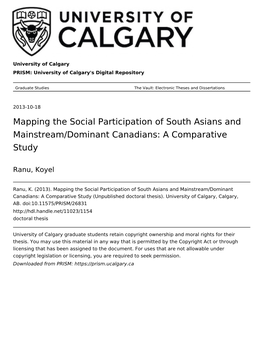 Mapping the Social Participation of South Asians and Mainstream/Dominant Canadians: a Comparative Study
