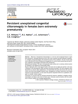 Persistent Unexplained Congenital Clitoromegaly in Females Born Extremely Prematurely