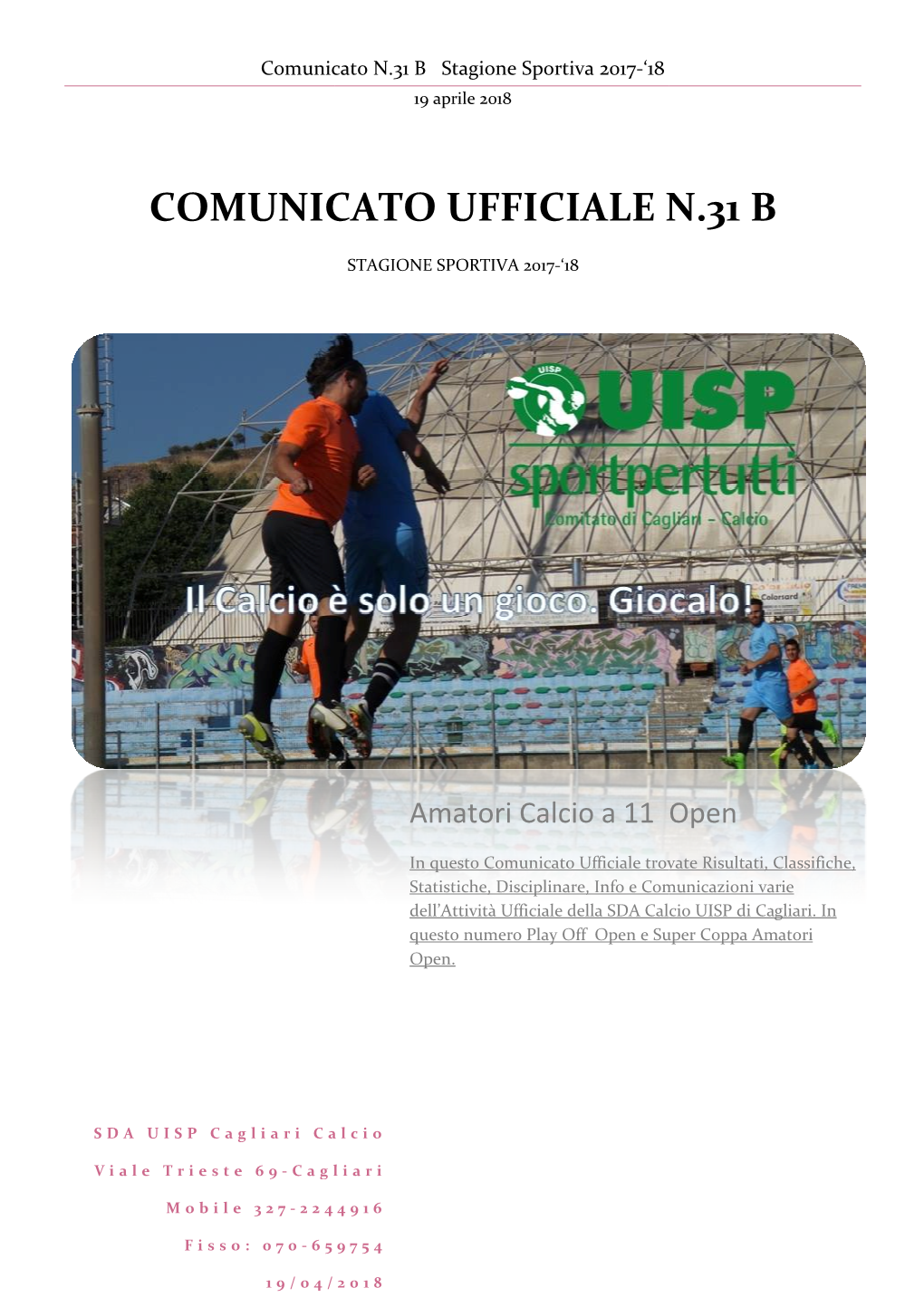 Comunicato Uffic Comunicato Ufficiale N. Fficiale N.31 B