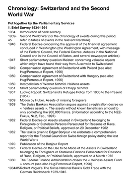 Chronology: Switzerland and the Second World War