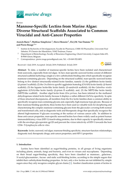 Mannose-Specific Lectins from Marine Algae: Diverse Structural Scaffolds