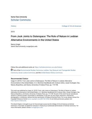 The Role of Nature in Lesbian Alternative Environments in the United States