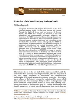 Evolution of the New Economy Business Model William Lazonick