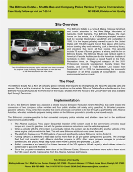 The Biltmore Estate – Shuttle Bus and Company Police Vehicle Propane Conversions Case Study Follow-Up Visit on 7-22-14 NC DENR, Division of Air Quality