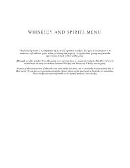 Whisk(E)Y and Spirits Menu