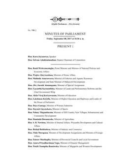 Minutes of Parliament Present