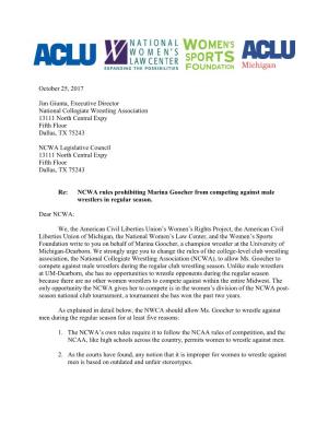 Read Our Letter to the NCWA