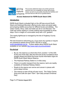 Access Statement for RSPB South Stack Cliffs