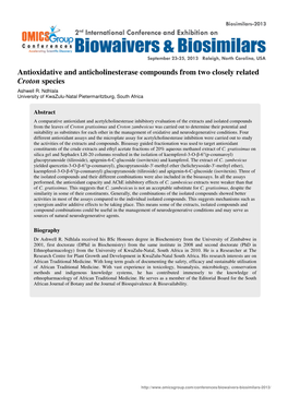 Antioxidative and Anticholinesterase Compounds from Two Closely Related Croton Species Ashwell R
