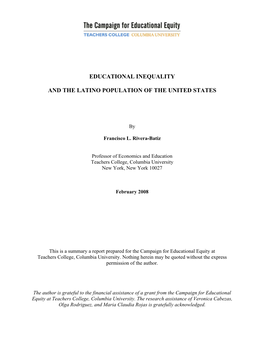 Educational Inequality and the Latino Population Of