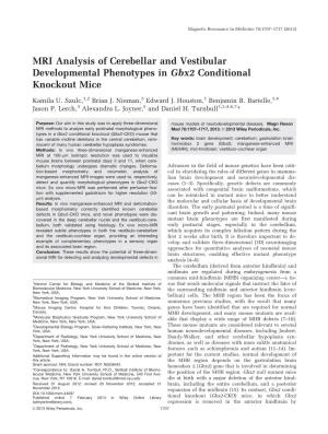 MRI Analysis of Cerebellar and Vestibular Developmental Phenotypes in Gbx2 Conditional Knockout Mice