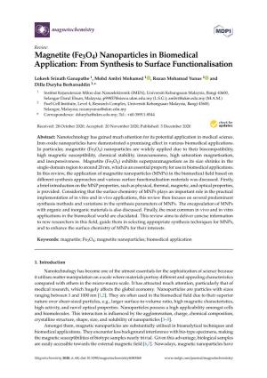 Magnetite (Fe3o4) Nanoparticles in Biomedical Application: from Synthesis to Surface Functionalisation