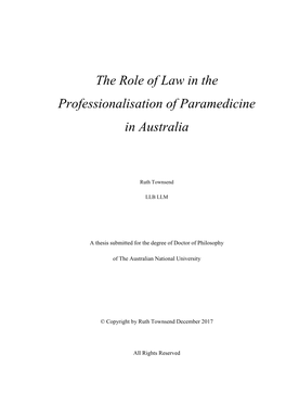 The Role of Law in the Professionalisation of Paramedicine