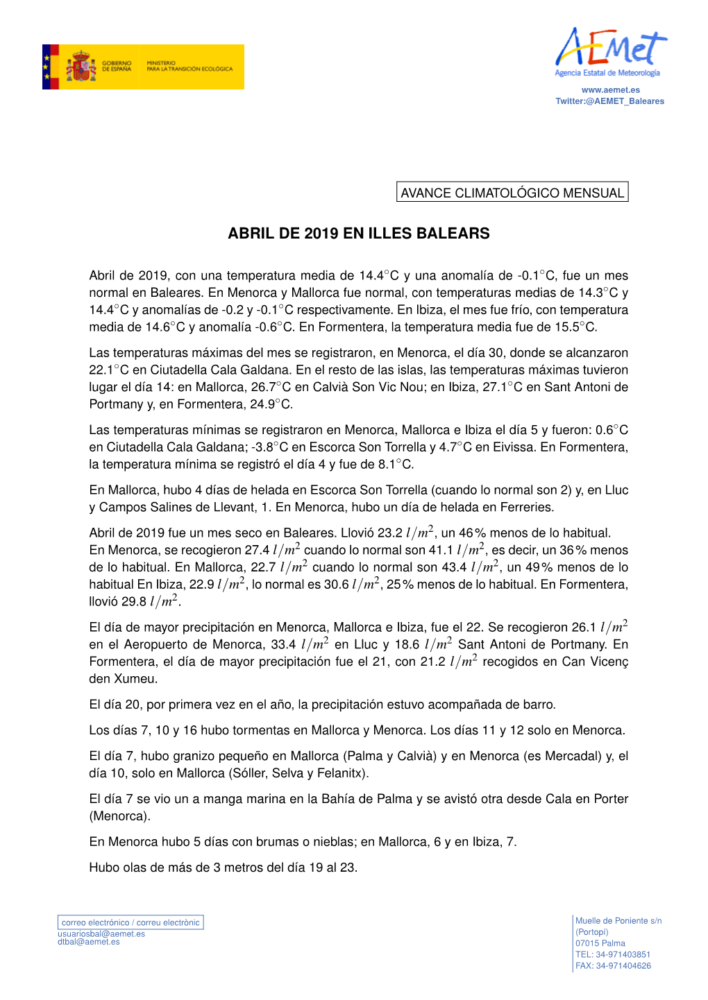 Abril De 2019 En Illes Balears