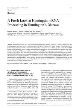 A Fresh Look at Huntingtin Mrna Processing in Huntington's Disease