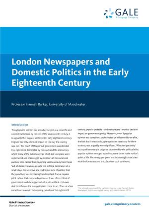 London Newspapers and Domestic Politics in the Early Eighteenth Century