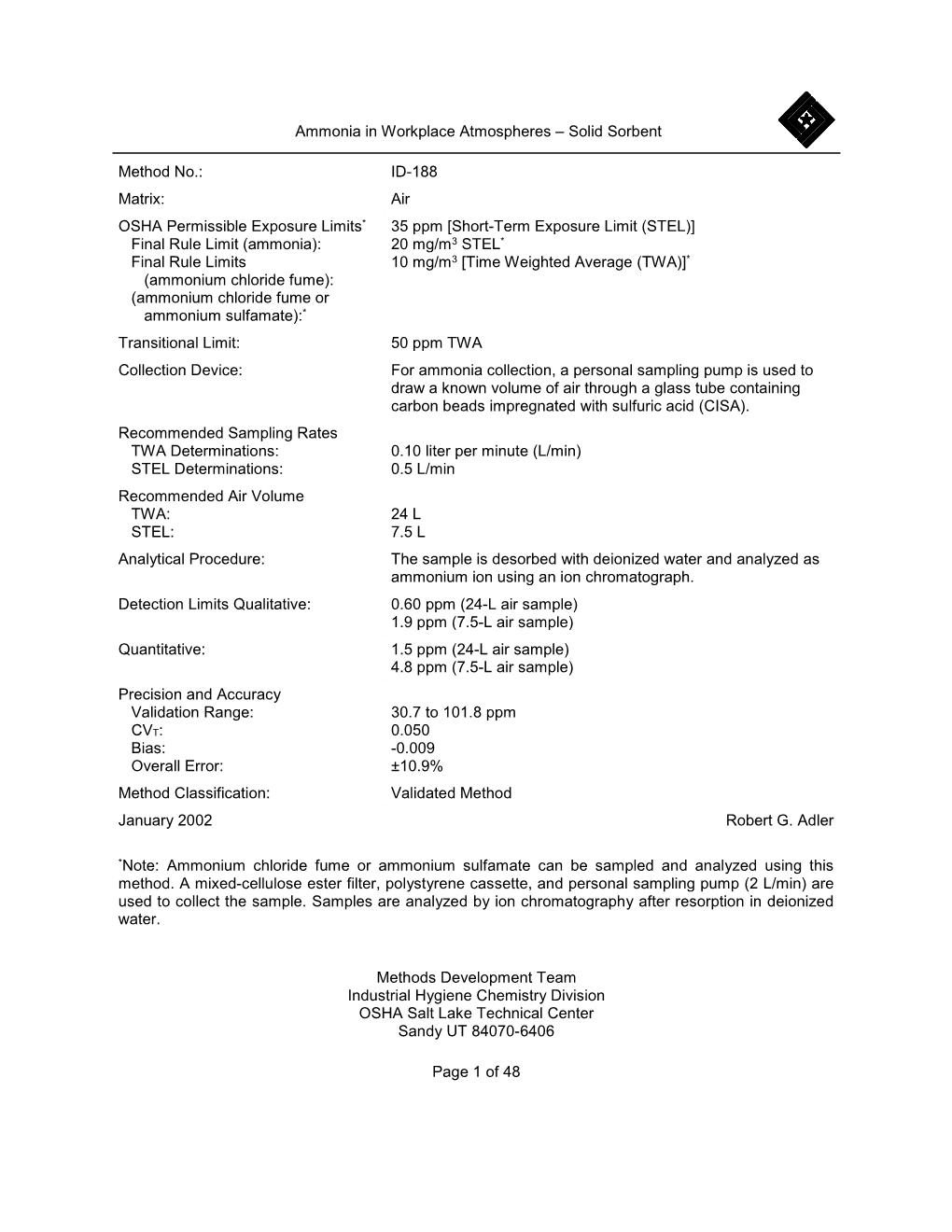 Page 1 of 48 Ammonia in Workplace Atmospheres