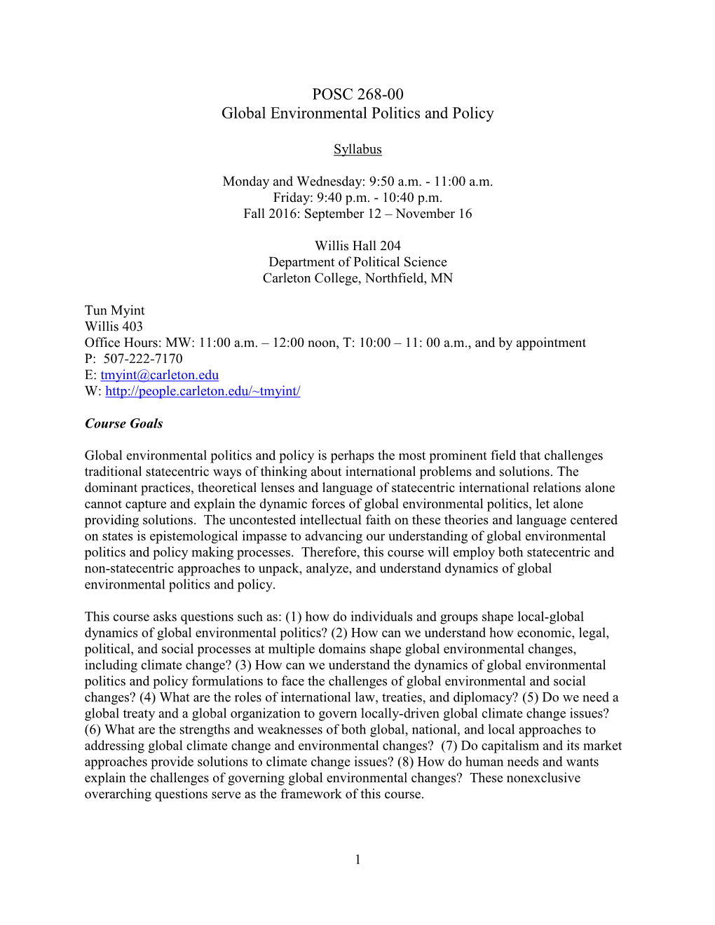 POSC 268: International Environmental Politics and Policy