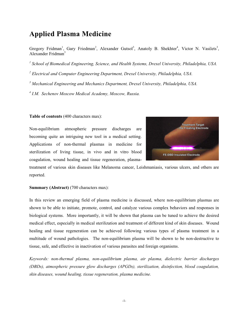 Applied Plasma Medicine