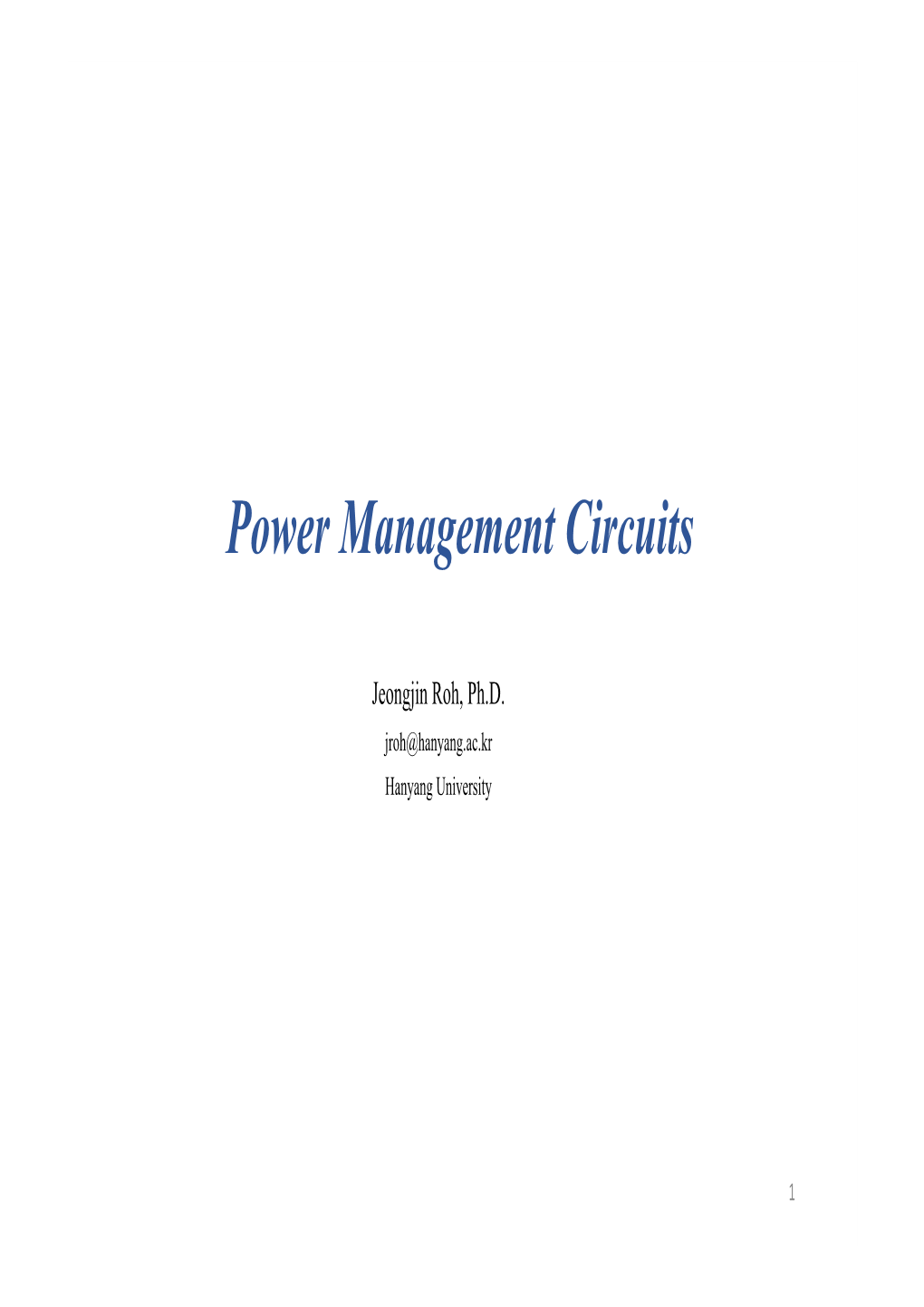 Power Management Circuits