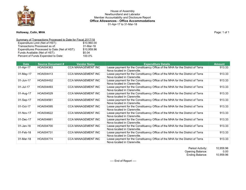 Office Allowances - Office Accommodations 01-Apr-17 to 31-Mar-18