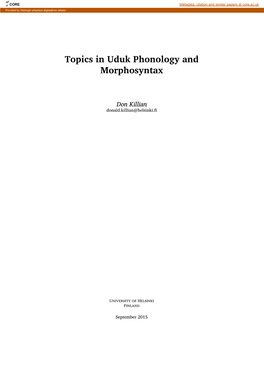 Topics in Uduk Phonology and Morphosyntax