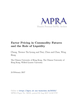 Factor Pricing in Commodity Futures and the Role of Liquidity