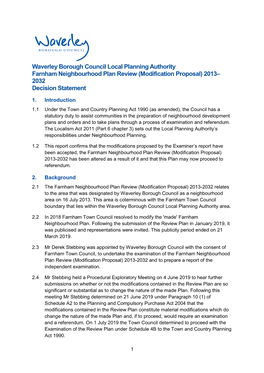 Waverley Borough Council Local Planning Authority Farnham Neighbourhood Plan Review (Modification Proposal) 2013– 2032 Decision Statement